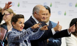 Former UN climate chief Christiana Figueres with President-designate of COP21 Laurent Fabius, at the Paris summit in 2015.