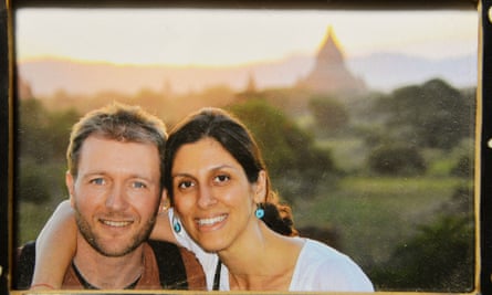A photo of Richard and Nazanin on display at their home in north London.