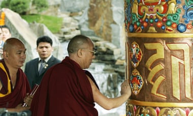 The Dalai Lama and his emissary Tendzin Dhonden (far left) during a blessing ceremony.