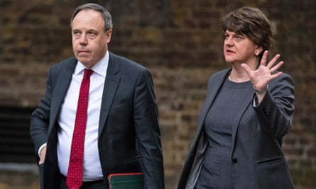 Arlene Foster and Nigel Dodds arrive in Downing Street for talks with Boris Johnson