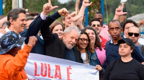 Supporters cheer Brazil's former president Lula as he is freed from jail – video