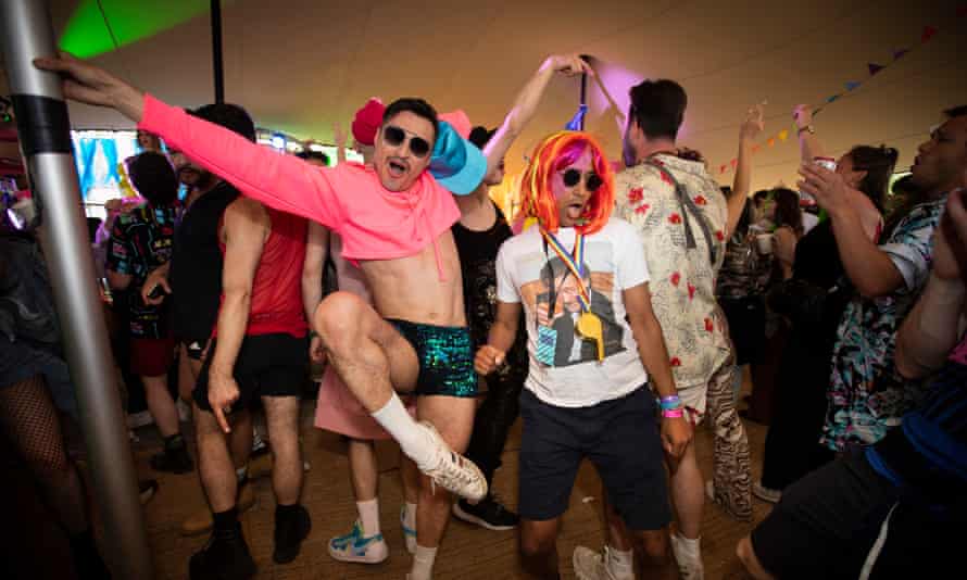 Rhik and revellers at the Mighty Hoopla in south London.