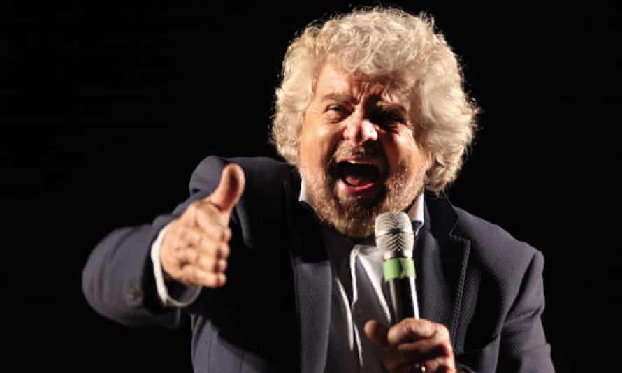 Beppe Grillo, leader of the Five Star Movement, at a rally in support of the no campaign in Rome.