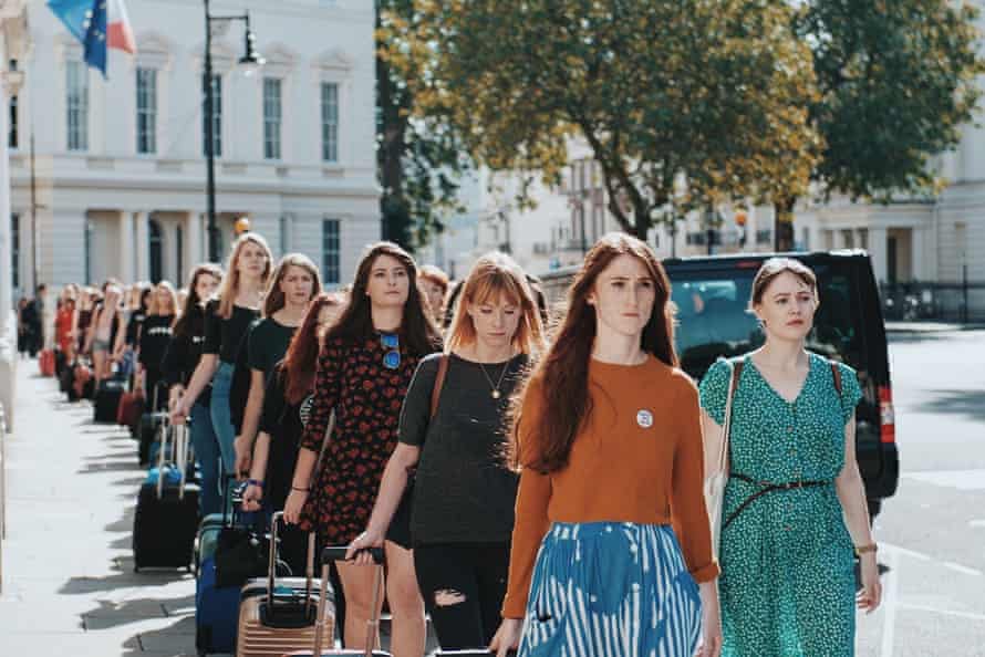 Women walk for abortion rights outside the Irish embassy in London, 2016