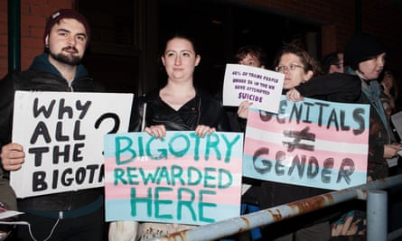Students at Cardiff university prote against a planned lecture by Germaine Greer in 2015.