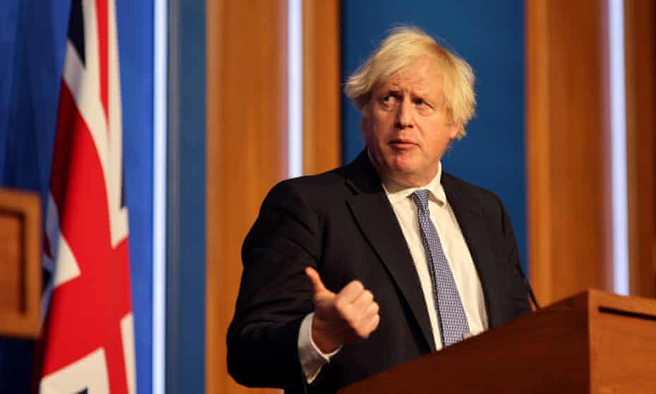 Boris Johnson announces new measures against coronavirus in Downing Street, London, 8 December 2021