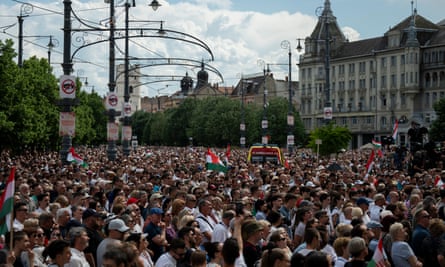 About 10,000 people gathered in Debrecen to hear Magyar speak to the crowd on Sunday.