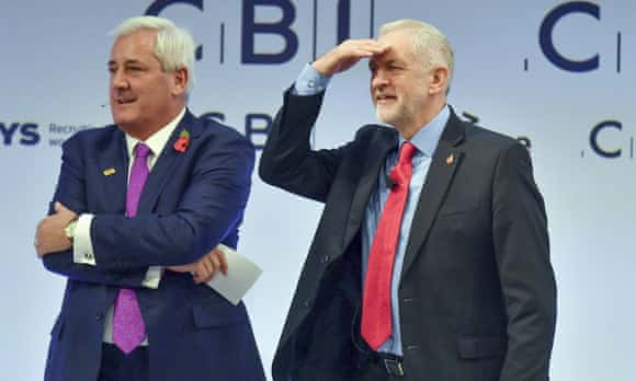 The CBI president, Paul Drechsler, left, with the Labour leader, Jeremy Corbyn