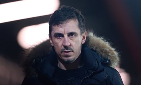 Gary Neville at a League Two match between Salford City and Colchester United in March.