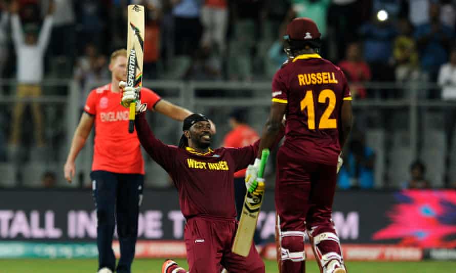 Gayle celebrates his century during the World Twenty20 pool game against England in March. West Indies would go on to beat England again in the final.