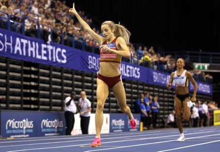 Bell crosses the line in Birmingham to become 1500m UK indoor champion this month.