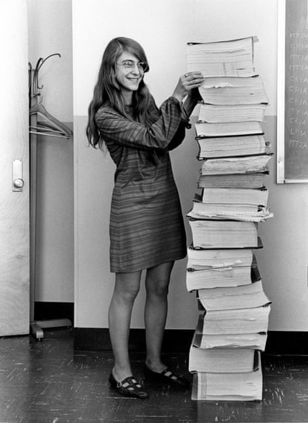 margaret hamilton in 1969 with the source code her team developed for the apollo missions