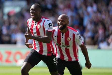 Michael Kayode celebrates scoring against West Ham.