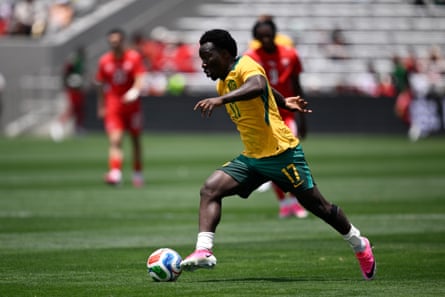 Nestory Irankunda controls the ball during the international friendly match between Australia and Switzerland