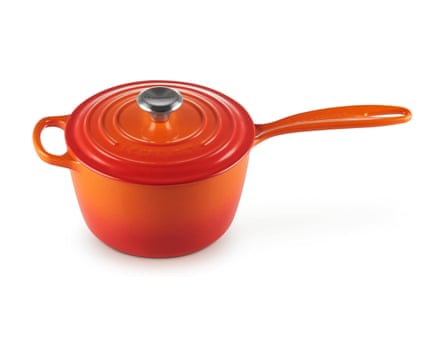 Le Creuset signature enamelled cast-iron orange saucepan with handle