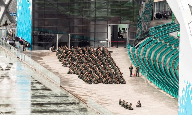 People’s Armed Police officers in the Shenzhen Bay sports centre.