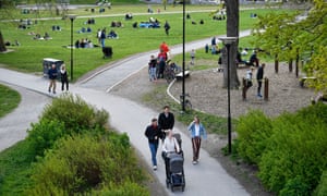 Swedes enjoy a walk day in Ralambshovsparken park, Stockholm, Sweden