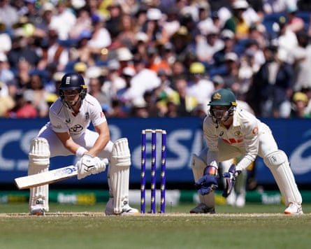 England’s Jacob Bethell (left) plays a reverse ramp shot on his way to scoring 40 runs for England on day two.