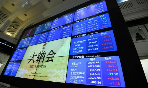 an electronic board shows Japan’s Nikkei 225 index