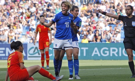 Italy’s Valentina Giacinti (No 19) celebrates after scoring her side’s first goal against China.