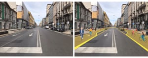 Planes para Corso Buenos Aires antes y después del proyecto Strade Aperte.