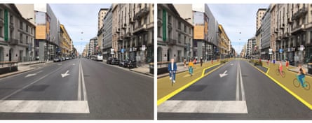 Plans for Corso Buenos Aires before and after the Strade Aperte project.