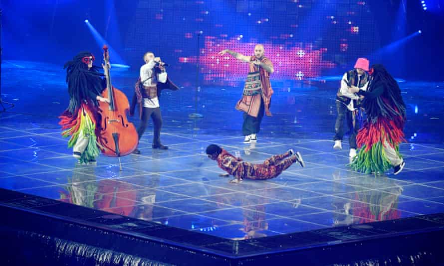 Ukraine’s Eurovision entry Kalush Orchestra at the dress rehearsals in Turin.
