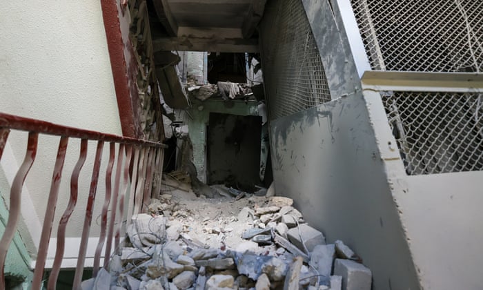 A building destroyed following a Russian missile strike in Kharkiv.