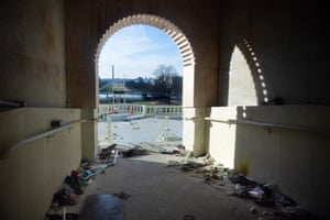 Litter is seen near a breached entrance a day after a pro-Trump mob broke into the US Capitol.