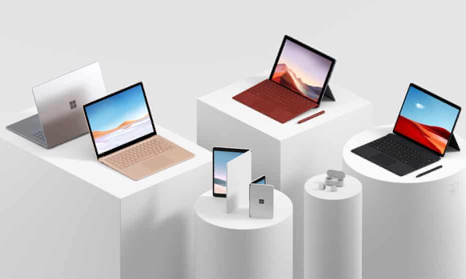 Microsoft Launches Surface Pro X And Previews Folding Phone Microsoft The Guardian Microsoft Launches Surface Pro X And Previews Folding Phone Microsoft The Guardian