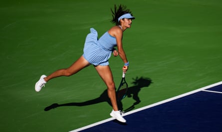 Emma Raducanu in action during her defeat by Amanda Anisimova at Indian Wells in March.