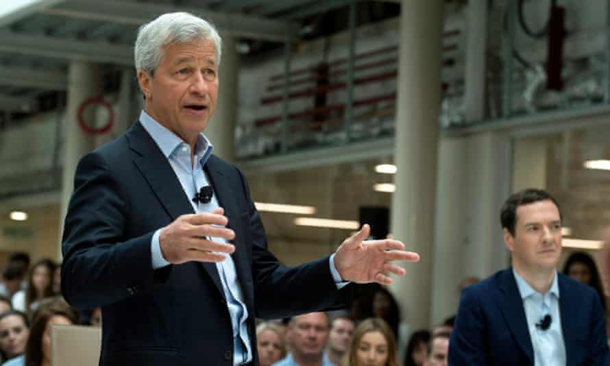 JP Morgan chief executive Jamie Dimon speaks at an event with George Osborne.