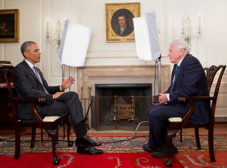 President Barack Obama meeting Sir David Attenborough in the Map Room of the White House in Washington, US, 2015