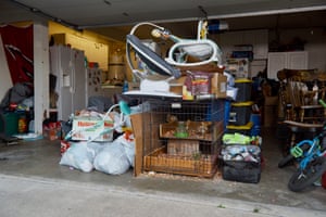 Brittny Daskey and her family are using a garage to store what they could save from their property, including their chickens.