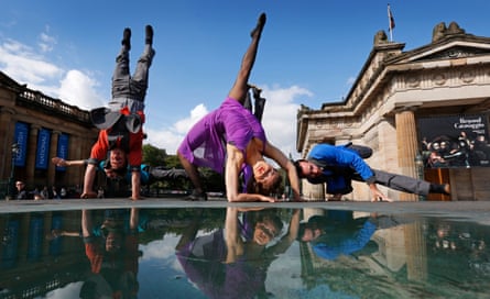 Circus performers at the Mound in central Edinburgh