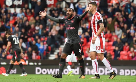 Alexandre Lacazette of Arsenal reacts to the equalising goal being ruled offside.