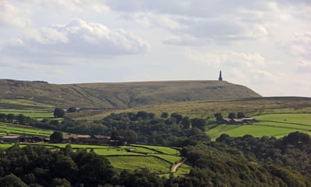 Stoodley Pike obelisk on distant hill