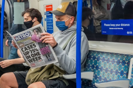 Passengers on the tube where masks are mandatory. Concerns grow over a potential second wave of coronavirus in the capital.