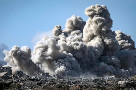 A picture taken from a position near Sderot along the Israeli border with the Gaza Strip shows smoke billowing during an Israeli bombardment.