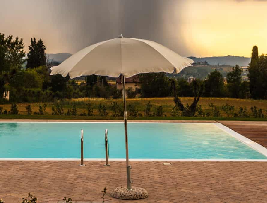 ‘When we arrived, it was beautiful … then a rainstorm struck’ … a typical holiday scene.