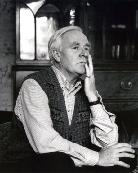 john le carre hand on face black and white photo