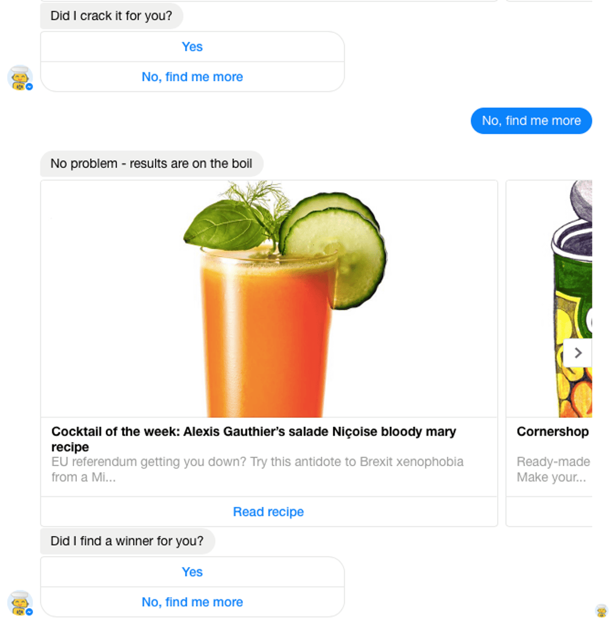 Sous-chef ‘find me more’ interaction