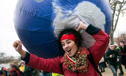 A climate demonstrator in Paris on Saturday.