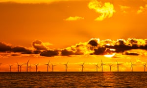 Sunset over Walney offshore windfarm
