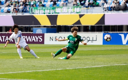 Naegohyang FC’s Kim Kyong Yong scores against Tokyo Verdy in the Asian Women’s Champions League final