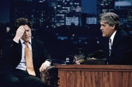 Hugh Grant during an interview on The Tonight Show with Jay Leno, 1995.
