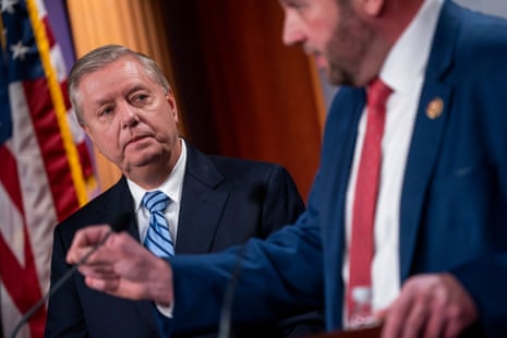 Republican Senator from South Carolina Lindsay Graham looks on during a press conference in the US Capitol in Washington, DC, USA, 16 December 2021.