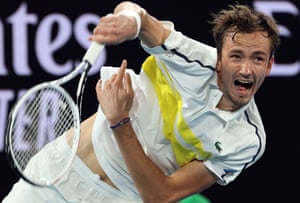 Daniil Medvedev thumps a serve.