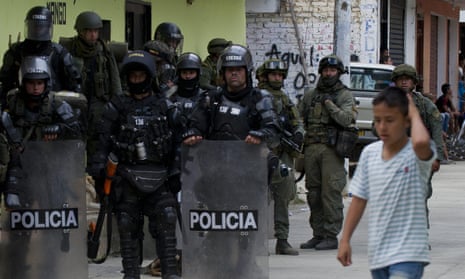 Colombian riot policemen and soldiers