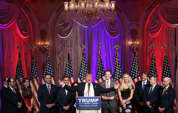 Donald Trump speaks at the primary night event at Mar-a-Lago in March 2016 after winning in Florida.